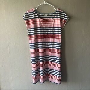 Boden Adriana Striped Cap Sleeve Wide Neck Belted Jersey Knit Mini Dress Size M